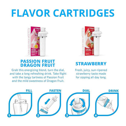 Cirkul 32oz. Blush Pink Stainless Steel Water Bottle Starter Kit with Pink Lid and 2 Flavor Cartridges (1 LifeSip Strawberry, 1 GoSip Passion Fruit Dragon Fruit) Zero Calories and No Sugar