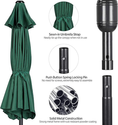 Yaheetech 9FT Patio Umbrella Market Table Umbrella Outdoor Canopy Umbrella with Push Button Tilt & Easy Crank Lift for Garden/Lawn/Deck/Backyard/Beach/Pool, 8 Ribs, Dark Green