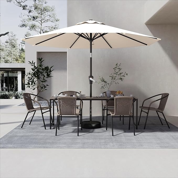 9 FT Patio Umbrella for Outdoor, Outdoor Umbrella with Push Button Tilt and Crank, Outdoor Patio Umbrellas with 8 Sturdy Ribs for Market, Garden, Deck, Backyard, Pool (Cream-white)