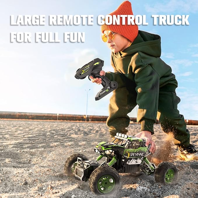 CROBOLL 1:12 Large RC Cars for Boys with Upgraded Lifting Function, 2.4GHz 4WD Remote Control Car Toy Gifts 20km/h Monster Truck for Kids, All Terrain RC Truck for 60Min Play(Green)