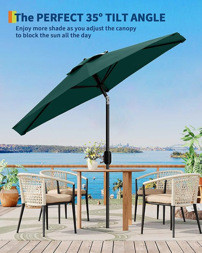7.5FT Patio Umbrella Outdoor, Market Umbrella, Table Umbrella with Push Button Tilt and Crank, 6 Sturdy Ribs UV Protection Waterproof for Garden, Pool, Deck, Backyard (Dark Green)
