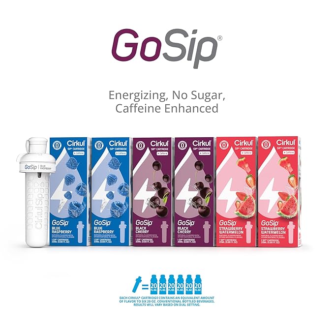 Cirkul GoSip Flavor Cartridge Variety Pack with Caffeine, 6-Pack (2 Blue Raspberry, 2 Black Cherry, 2 Strawberry Watermelon)