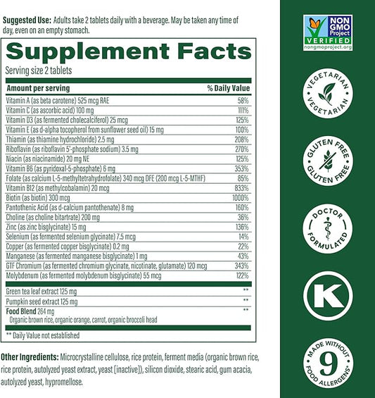 MegaFood Men's 55+ Advanced Multivitamin for Men - Doctor-Formulated -Choline, Vitamin D, Vitamin B12 – Plus Real Food – Brain Health Supplement for Adults & Immune Support - 60 Tabs (30 Servings)