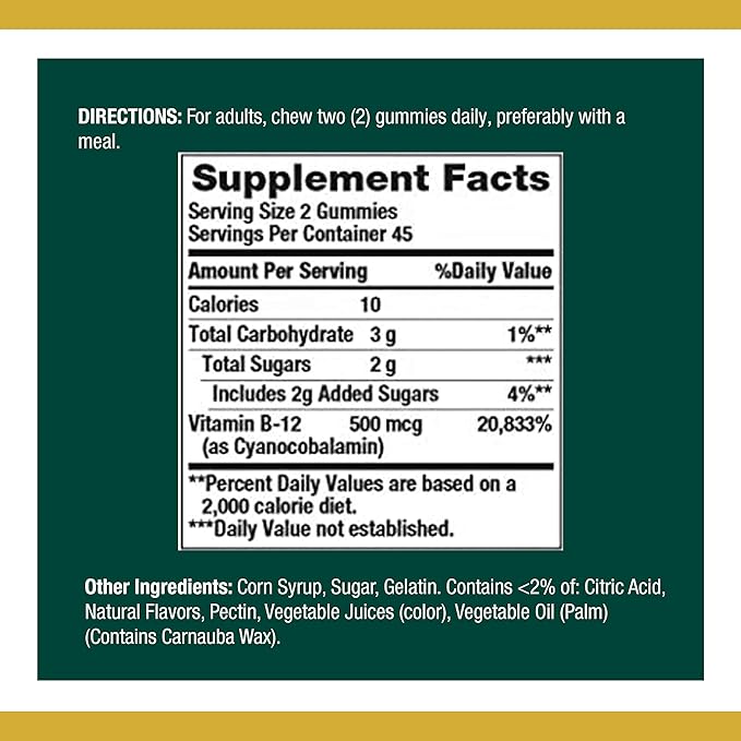 Nature's Bounty Nature’s Vitamin 500mcg Gummies Fruit Flavored Gummy Vitamin Supplements for Adults, B-12, 90 Count