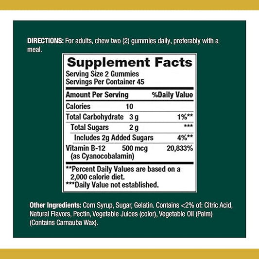 Nature's Bounty Nature’s Vitamin 500mcg Gummies Fruit Flavored Gummy Vitamin Supplements for Adults, B-12, 90 Count