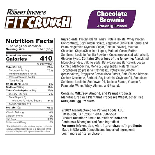 FITCRUNCH Full Size Protein Bars, 6-Layer Baked Bar, 7g of Sugar, Gluten Free & Soft Cake Core (12 Full Size Bars, Chocolate Brownie)