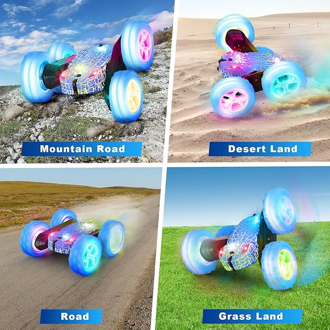 Remote Control Car, RC Cars Toys, 2.4GHz 4WD Fast RC Cars with Double Sided 360° Rotation Kids Toys Monster Truck Toys for Girls RC Truck Toy Cars for Boys