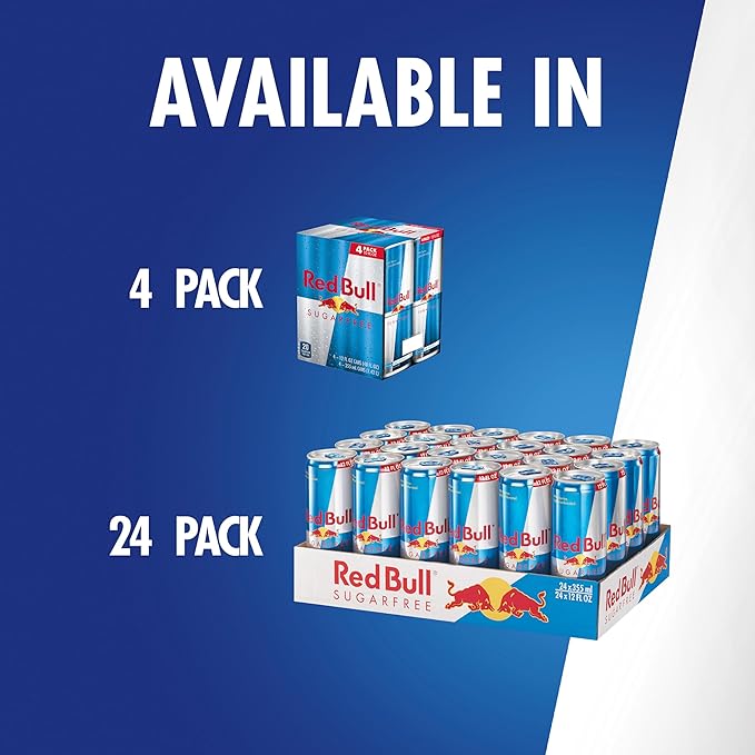 Red Bull Sugar Free Energy Drink with 114mg Caffeine plus Taurine & B Vitamins, 12 Fl Oz, Pack of 4 Cans