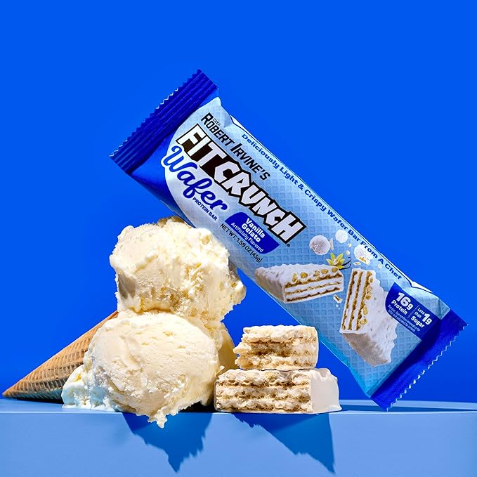 FITCRUNCH Wafer Protein Bars, 16g of Protein & 1g of Sugar (9 Bars, Vanilla Gelato)