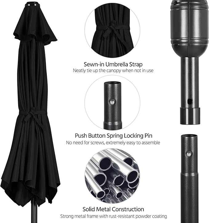 Yaheetech 7.5FT Patio Umbrella Outdoor Table Umbrella Canopy Market Umbrella with Push Button Tilt & Crank for Garden/Lawn/Deck/Backyard/Pool, 6 Ribs, Black