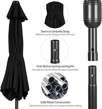 Yaheetech 7.5FT Patio Umbrella Outdoor Table Umbrella Canopy Market Umbrella with Push Button Tilt & Crank for Garden/Lawn/Deck/Backyard/Pool, 6 Ribs, Black