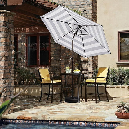 JEAREY 7.5FT Patio Umbrella Market Table Umbrella with 6 Sturdy Ribs, Push Button Tilt/Crank Outdoor Umbrella for Garden, Deck, Backyard, Pool and Beach,Black-White Stripe