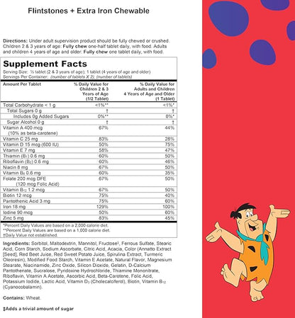 Flintstones Vitamins Chewable Kids Multivitamin with + Extra Iron for Toddler & Kid with Vitamin C, D, Vitamin B12, 160 Count (Packaging Will Vary)