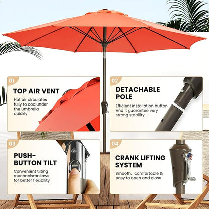 Ayge 9FT Large Outdoor Patio Umbrella Market Table Umbrella-UV Resistant, Easy Push Button Tilt and Crank, 8 Sturdy Fiberglass Ribs Heavy-Duty Pool Umbrella for Deck, Backyard,Garden