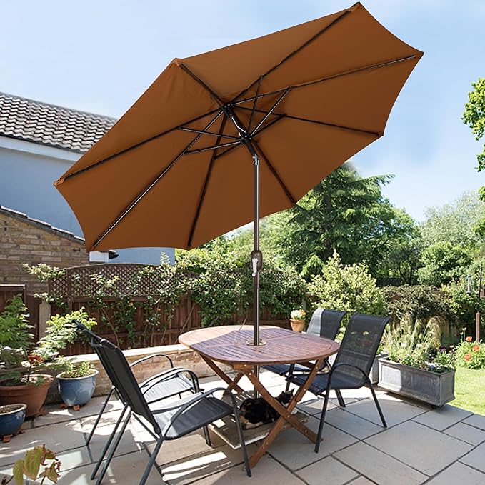 Blissun 9' Outdoor Patio Umbrella, Outdoor Table Umbrella, Yard Umbrella, Market Umbrella with 8 Sturdy Ribs, Push Button Tilt and Crank