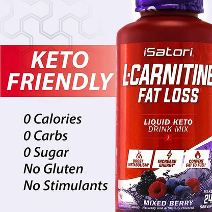 iSatori L-Carnitine 1500, Liquid L-Carnitine with Acetyl L-Carnitine, L-Carnitine L-Tartrate, Stimulant Free Energy, No Calories, Sugar, Gluten, Keto-Friendly, Mixed Berry Flavor (24 Servings)