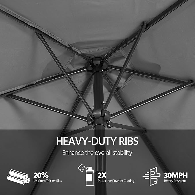Yaheetech Patio Umbrella, 9FT Outdoor Table Market Umbrella with Push Button Tilt and Crank, Yard Sun Shade with Sturdy Ribs for Garden, Deck, Backyard, Pool, Gray