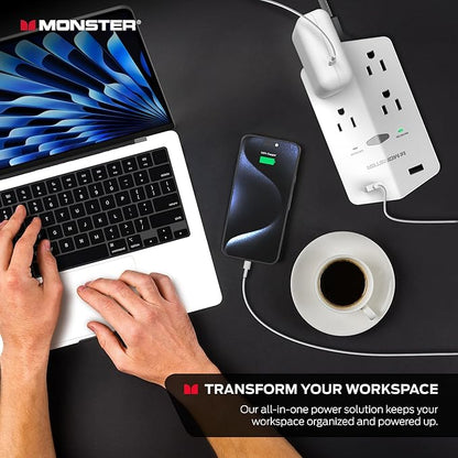 Monster Power Shield XL Surge Protector with Outlet Extender, Multiple Plug Outlet with 4 AC Outlets and 2 USB-A Ports, Reliable Wall Outlet with USB Ports