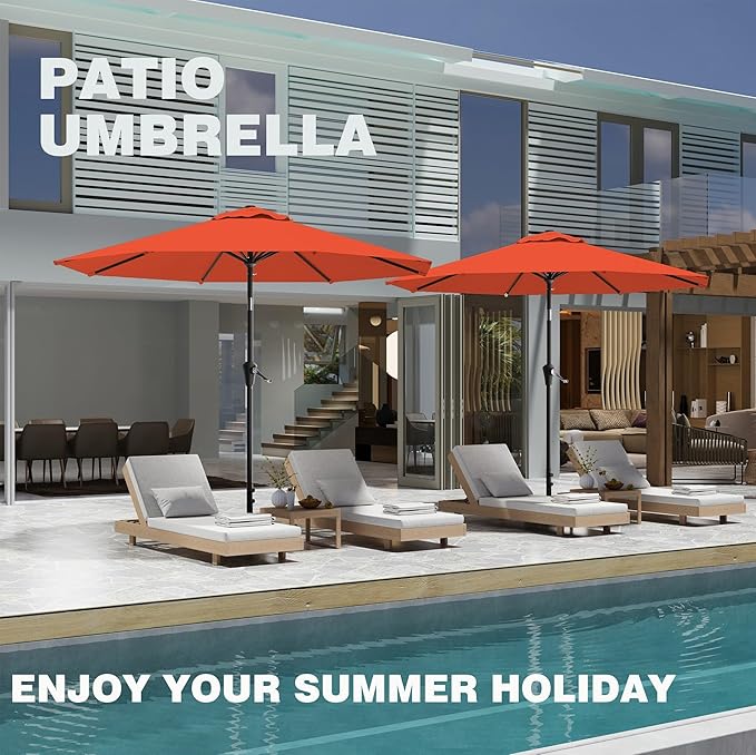 9 FT Patio Umbrella for Outdoor, Outdoor Umbrella with Push Button Tilt and Crank, Outdoor Patio Umbrellas with 8 Sturdy Ribs for Market, Garden, Deck, Backyard, Pool (Orange)