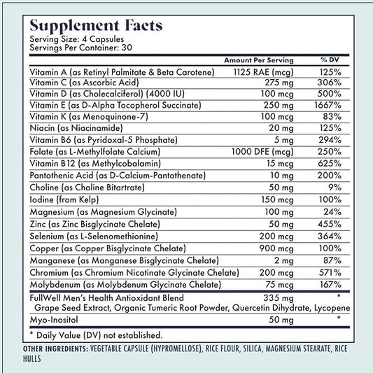 Men's Daily Multivitamin with Vitamin D, Antioxidants, Choline, and B Vitamins for Optimal Sperm Quality, Hormone Health, and Overall Male Fertility, 3rd Party Tested, 30 Servings