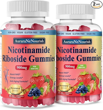 2 Pack NAD Resveratrol Supplement, Sugar Free Nicotinamide Riboside 900mg Gummies with Quercetin, Collagen, Vitamin Support Anti Aging, Cell Regeneration, Energy Boost, Skin Improvement for Women Men
