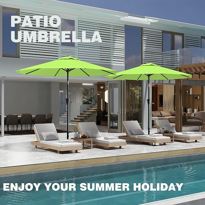 9 FT Patio Umbrella for Outdoor, Outdoor Umbrella with Push Button Tilt and Crank, Outdoor Patio Umbrellas with 8 Sturdy Ribs for Market, Garden, Deck, Backyard, Pool (Apple Green)