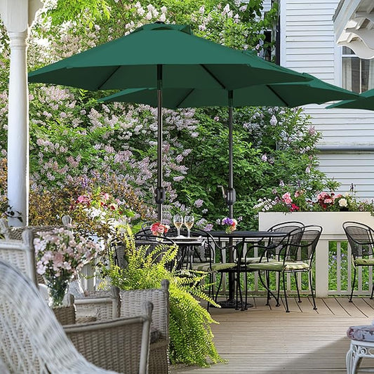Yaheetech 7.5ft Outdoor Patio Umbrella, Outdoor Table Umbrella with Push Button Tilt and Crank, Market Umbrella Yard Umbrella for Garden, Deck, Backyard, Pool, Dark Green