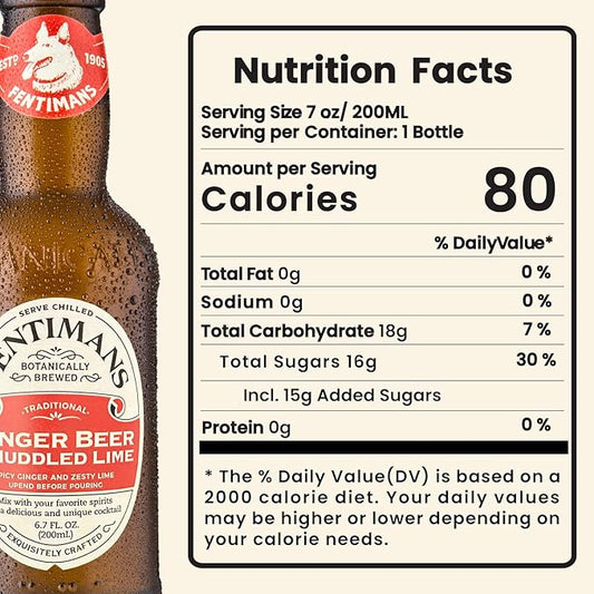 Fentimans Sparkling Ginger Beer & Muddled Lime - Ginger Beer Non Alcoholic, Ginger Ale with Natural Ginger Root, Mixer, Craft Soda, No Artificial Flavors or Preservatives - 6.7 Fl Oz (Pack of 12)