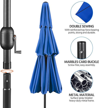 Yaheetech 3 Tier Patio Umbrella 10ft Vented Outdoor Large Market Table Umbrella with 8 Sturdy Ribs and 1.5" Umbrellla Pole, Double-layer Cloth & Push-button Tilting & Crank for Pool/Garden/Lawn Blue