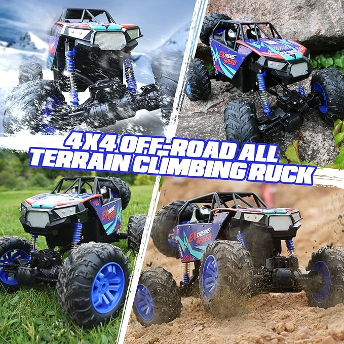 DEERC Large 1:8 Scale Upgraded RC Cars Remote Control Car for Adults Boys, Off Road Monster Truck with Realistic Sound, 2.4Ghz 4WD Rock Crawler Toy All Terrain Climbing, 2 Batteries for 80 Min Play