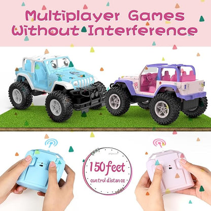 NQD Pink RC Cars 1:16 Scale with DIY Sticker, Remote Control Car for Girls, 80 Min Play 2.4Ghz Jeep RC Trucks,Little Girl Toys Gifts, Pink-Purple