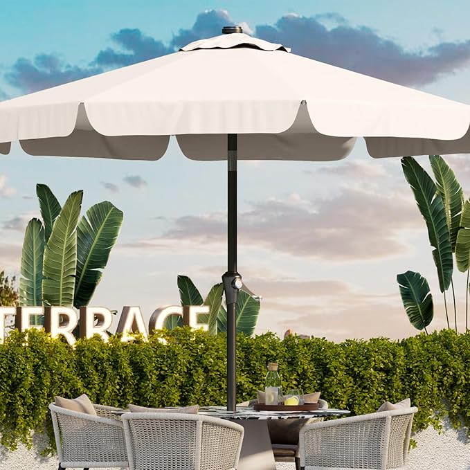 10FT Patio Umbrella Table Market Umbrella w/Tilt and Crank Outdoor Umbrellas for Garden, Deck, Backyard, Pool and Beach, Cream-White