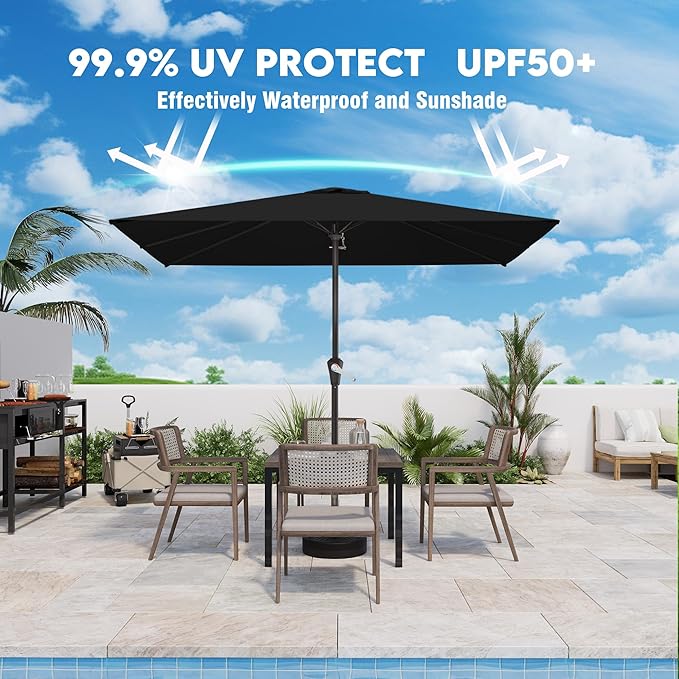 8' x 10' Rectangular Patio Umbrellas for Outdoor, Outdoor Table Umbrella, Large Outdoor Patio Umbrellas with 8 Sturdy Ribs for Market, Garden, Pool (Black)