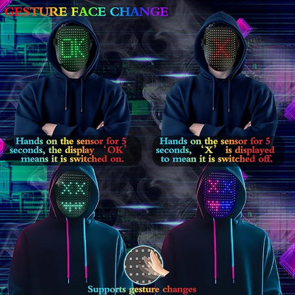 LED Mask with Gesture Sensing, Cool Light Up Transforming Face Mask for Halloween Xmas Cosplay