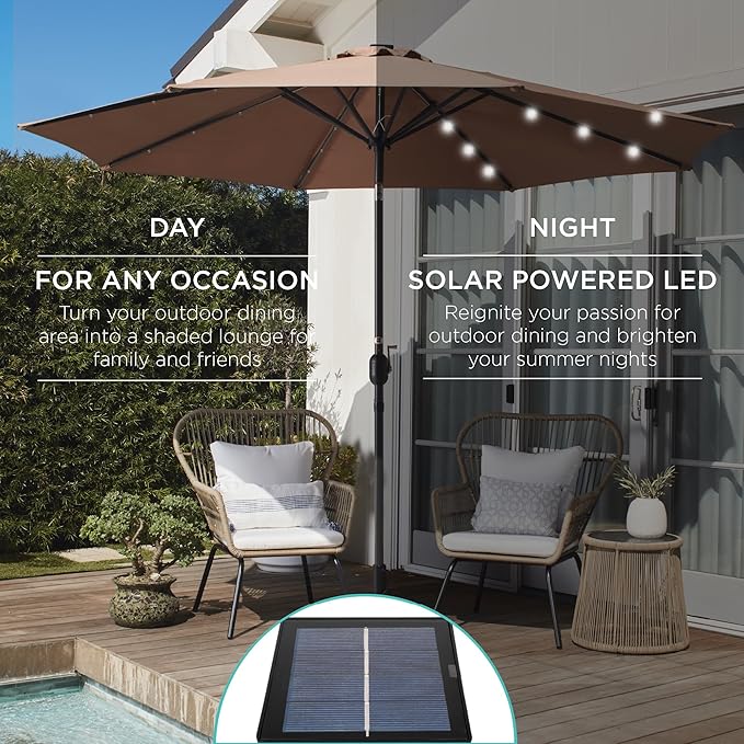 Best Choice Products 10ft Solar Polyester LED Lighted Patio Umbrella w/Tilt Adjustment and UV-Resistant Fabric - Carnation