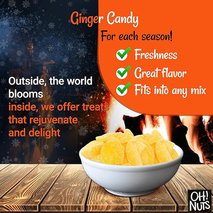 Oh! Nuts Ginger Candy - 4 lb - Dried Fruit Slices - with Crystallized Sugar Candied Coating - Dehydrated Fruit Bites - Packed in New York Zip-Seal Bag for Exceptional Freshness