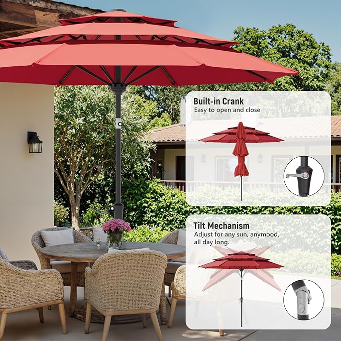 Patio Umbrellas, Pool Umbrella, Outdoor Umbrella with Push Button Tilt/Crank, Deck Umbrellas, Market Umbrela Table for Backyard, Deck, Garden, Pool