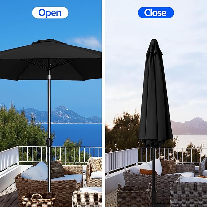 Yaheetech Patio Umbrella, 11FT Outdoor Table Market Umbrella with Push Button Tilt and Crank, Yard Umbrella with 8 Sturdy Ribs for Garden, Deck, Backyard, Pool, Black