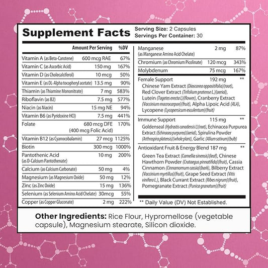 Women's Multivitamin – Complete Multivitamin for Women 50+ with Essential Vitamins A, B, C, D, E, Calcium & Iron – Supports Energy, Mood, Hair, Skin, Nails & Overall Health – 60 Capsules