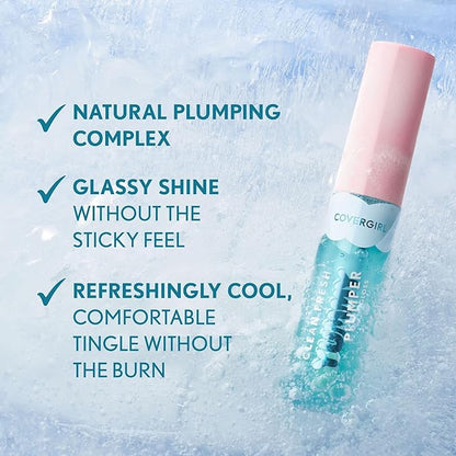 Covergirl Clean Fresh Yummy Plumper Lip Gloss, 880 Merry Kissmass, Shiny Gloss, Vegan Formula, Easy to Apply, Minty Flavor, 0.33oz