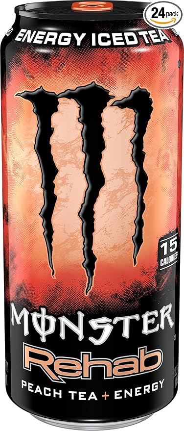 Monster Rehab Peach Tea + Energy, Energy Iced Tea, 15.5 Ounce (Pack of 24)