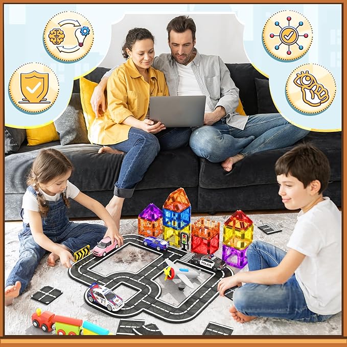 Magnetic Tiles Road Expansion Pack, STEM Magnet Building Blocks for Toddler Kids Toys, Montessori Educational Toys for 3+ Year Old Boys & Girls, Creative Toy Gifts for Kids