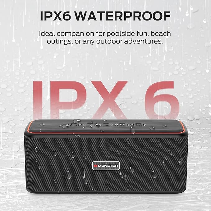 Monster Shock Plus Bluetooth Speaker, Portable Speaker with 30W Loud Stereo Sound, Bluetooth 5.4, TWS Pairing, 15H Playtime, Support AUX/TF Card, IPX6 Waterproof Wireless Speakers for Outdoor, Party