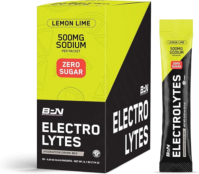 BARE PERFORMANCE NUTRITION BPN Electrolytes Go Packs Hydration Drink Mix | Sugar Free Electrolyte Powder | 500mg Sodium per Serving | Naturally Sweetened | Lemon Lime, 30 Servings