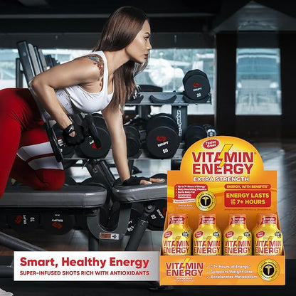 Vitamin Energy Immune+ Extra Strength Energy Shot – Orange Burst – 100% DV B-Vitamins & 260mg Caffeine – Zero Calories, Sugar-Free, Vegan, – Immunity & Energy Support – 1.93 fl oz, 4-Pack