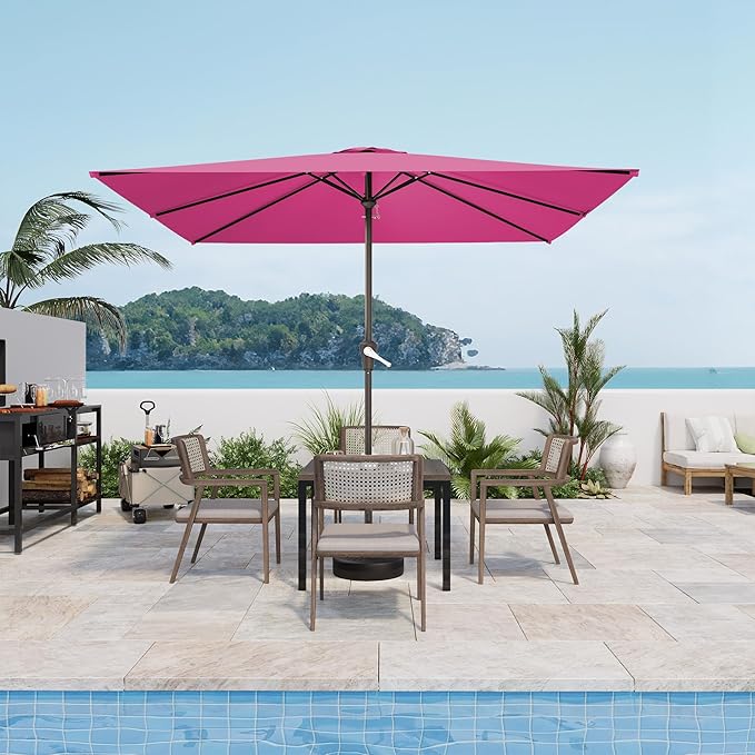 8' x 10' Rectangular Patio Umbrellas for Outdoor, Outdoor Table Umbrella, Large Outdoor Patio Umbrellas with 8 Sturdy Ribs for Market, Garden, Pool (Rose Pink)