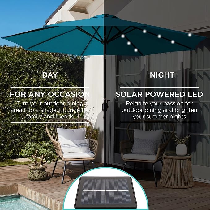Best Choice Products 10ft Solar Polyester LED Lighted Patio Umbrella w/Tilt Adjustment and UV-Resistant Fabric - Cerulean