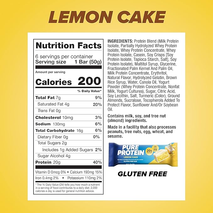 Pure Protein Bars Nutritious Snacks to Support Energy, Lemon Cake, 6 Count (Pack of 2)