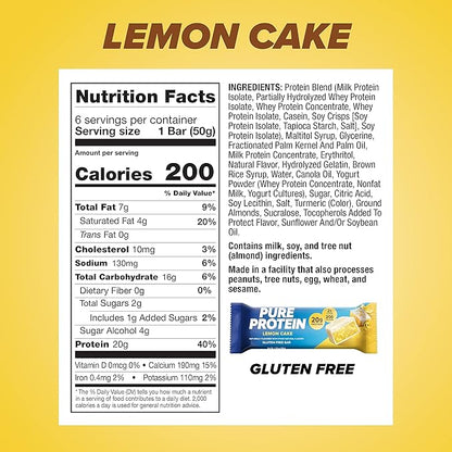 Pure Protein Bars Nutritious Snacks to Support Energy, Lemon Cake, 6 Count (Pack of 2)