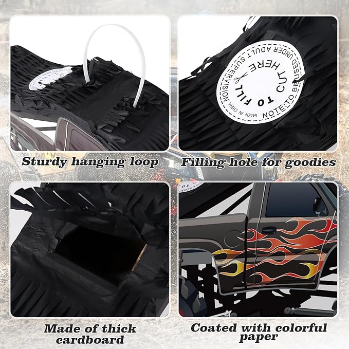 Car Pinata with Stick & Hanging Loop Mexican Pinata Game for Monster Truck Party Decorations Race Car Theme Birthday Carnival Party Supplies